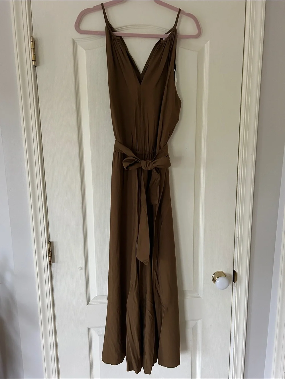 Prologue Brown Sleeveless V-Neck Wide-Leg Jumpsuit with Tie Waist - Picture 2 of 5